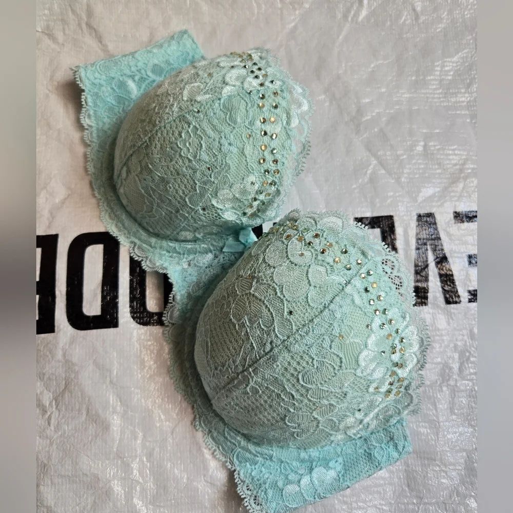 Victoria's Secret Aqua Lace Bra with Bead Details